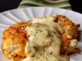 Cheddar Oven Fried Chicken with Cheesy Herb Sauce