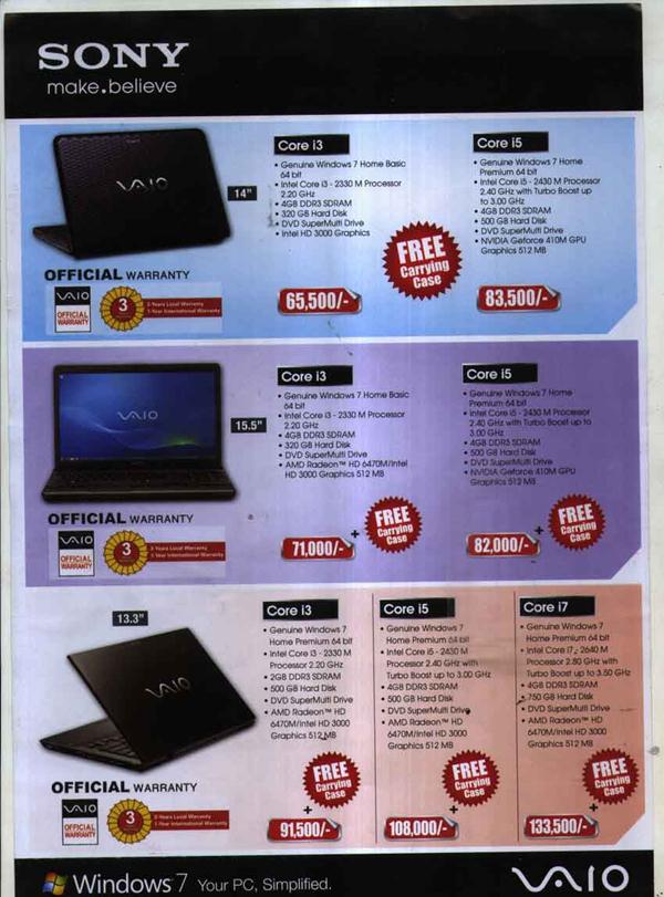 Sony Exhibits New Vaio Laptop in Technocity & prices - Information ...