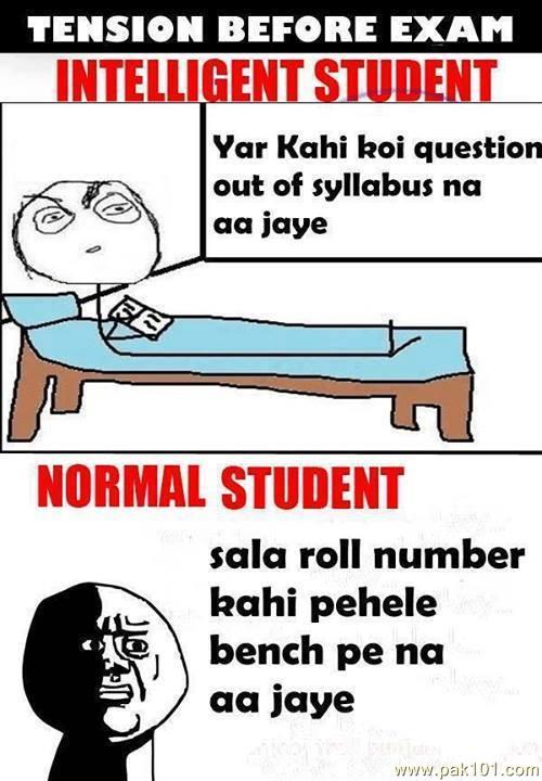 Funny Picture Tension Before Exam Of Intelligent And Normal Student |  